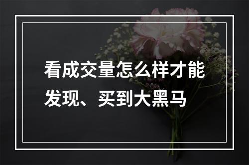 看成交量怎么样才能发现、买到大黑马