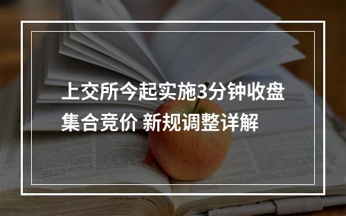 上交所今起实施3分钟收盘集合竞价 新规调整详解